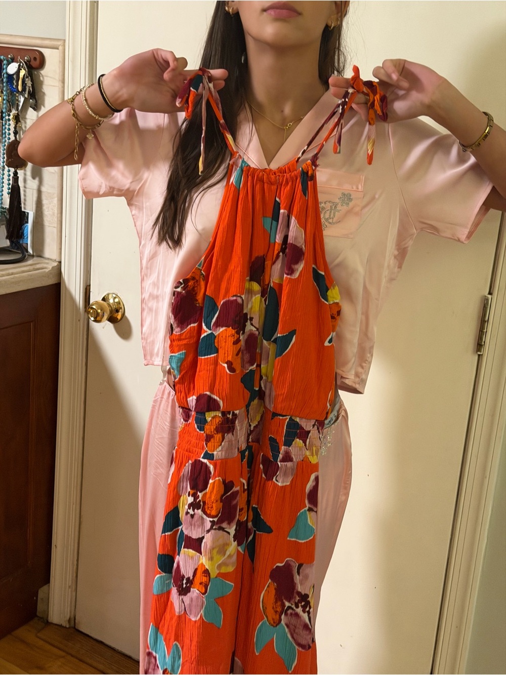 Maurices ~Vibrant Orange Floral Halter Dress Sz Med